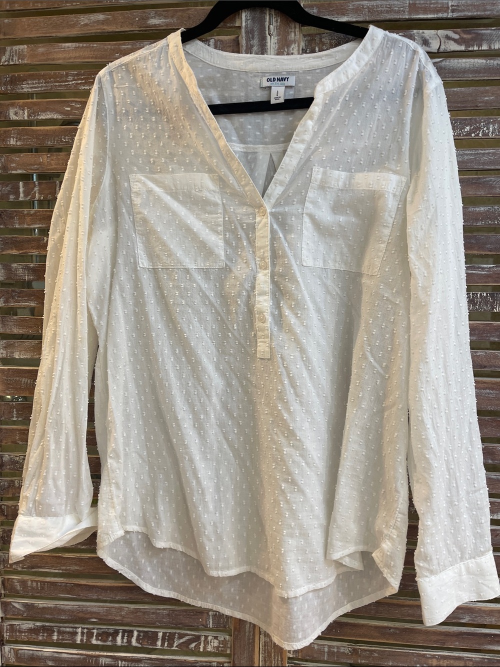 Old Navy Cream Swiss Dot V-Neck Popover Blouse